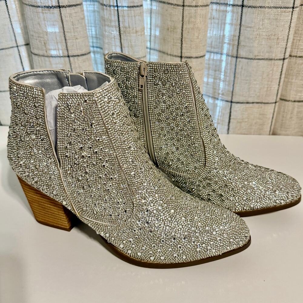 Silver Rhinestone Booties by Naughty Monkey - size 10 - Brand NEW
